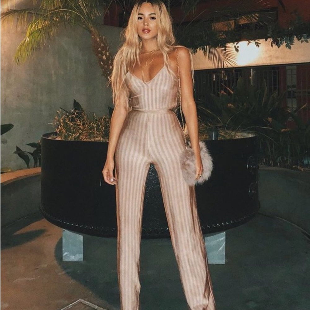 HOUSE OF CB 'Devi' Taupe + Pale Pink Strappy Bandage Jumpsuit